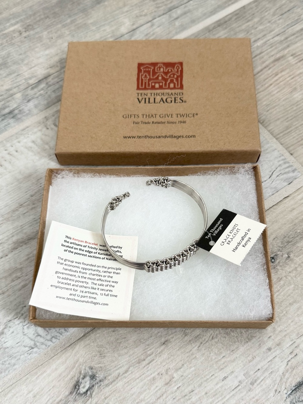 Ten Thousand Villages Handmade Kenyan Silver Wire Grace Knots Cuff Bracelet